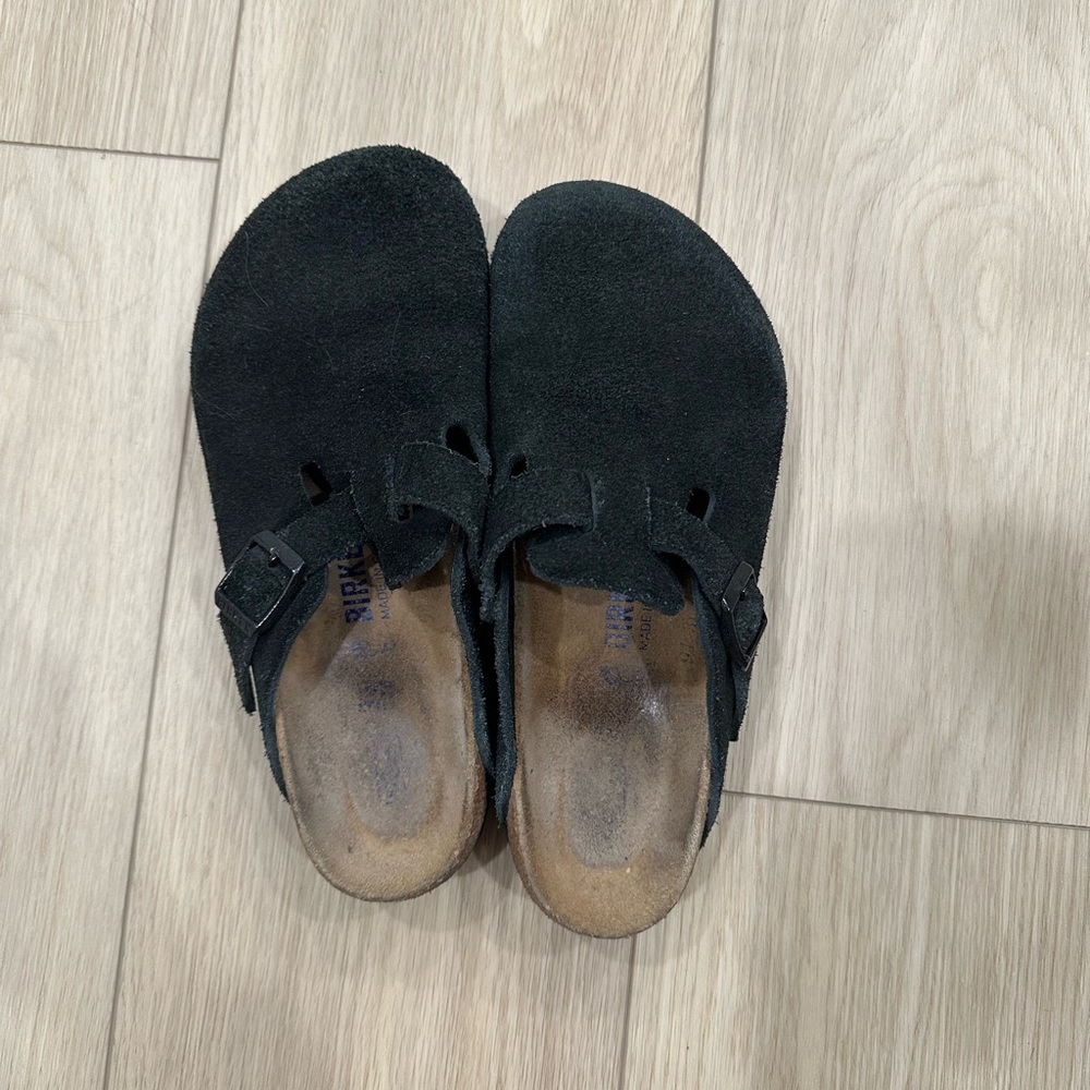 Birkenstock Black Suede Clogs with soft foot bed